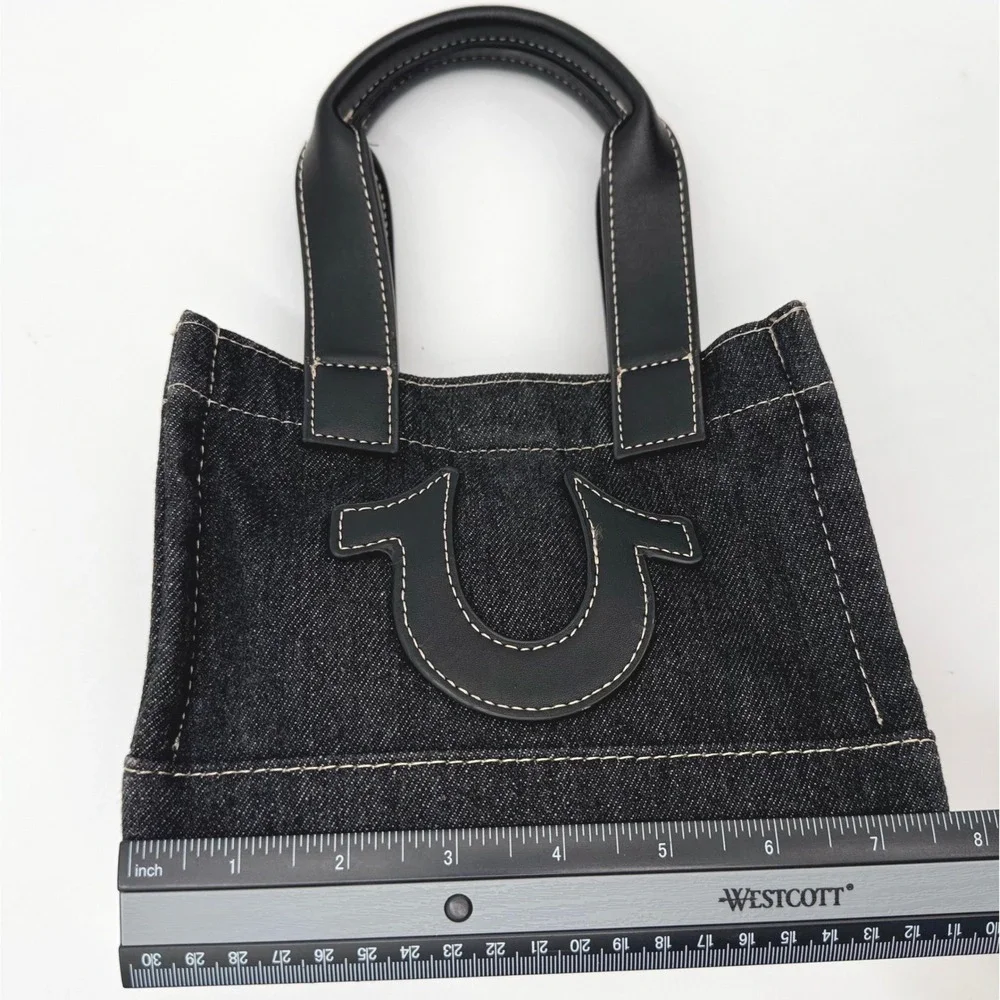 True Religion Black Denim Mini Tote Crossbody Bag Y2K Handbag Horseshoe Logo